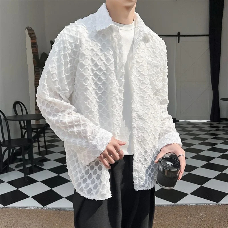 Transparent mens hollow solid retro Korean retro absolute long sleeved spring and summer fashion street 250222