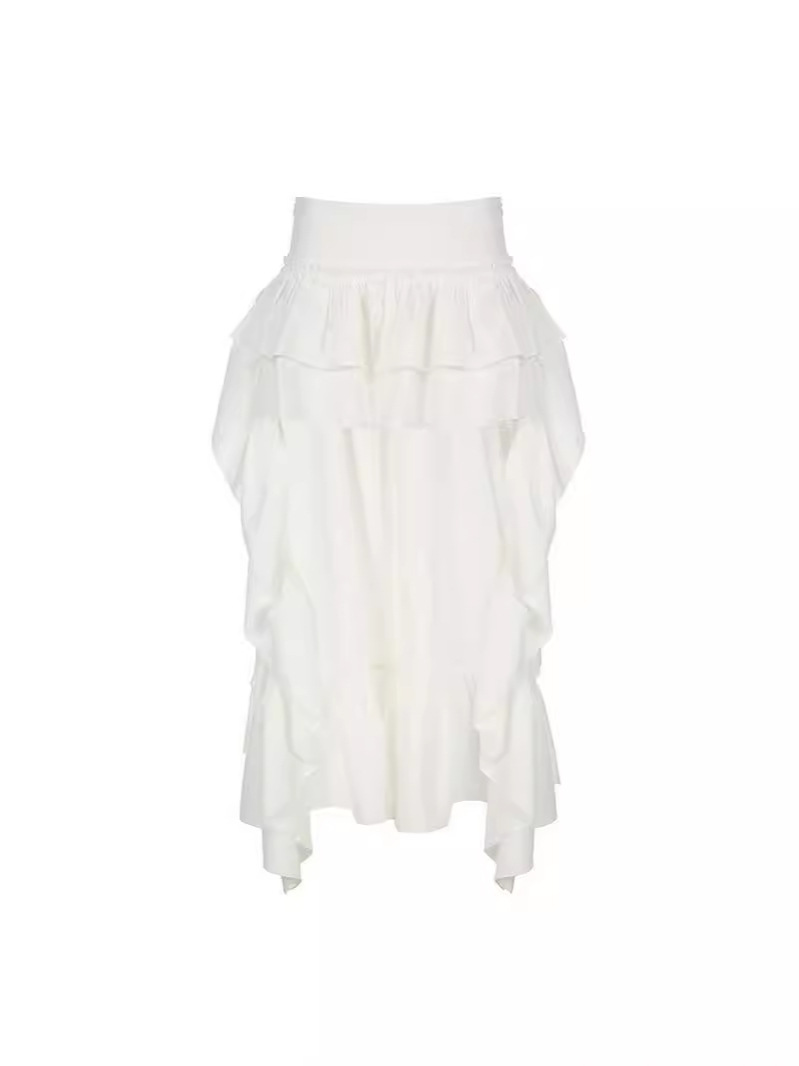Skirts Women White Boho Skirt 90s Asymmetrical Waist Flowy Irregular Ruffle Hem Mini Skirts Female Vintage Streetwear Costume No Belt