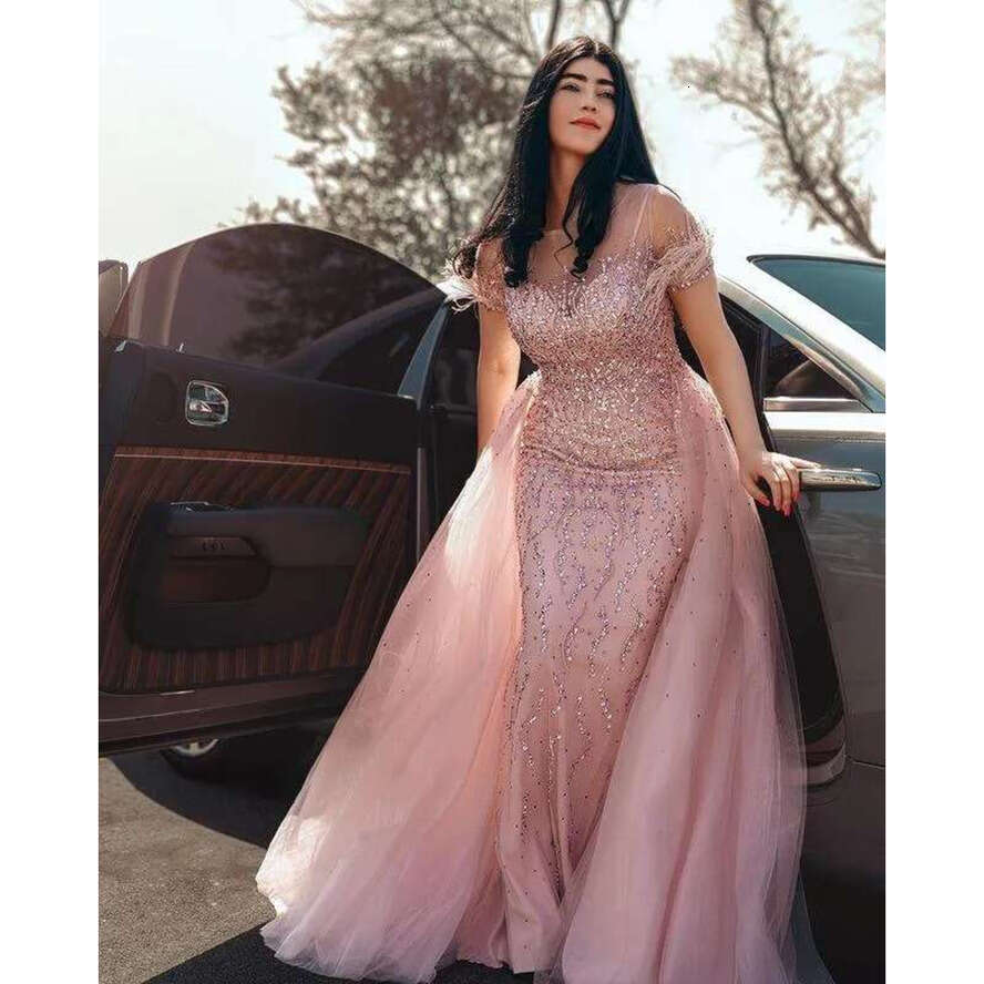 Plus Size Arabic Aso Ebi Blush Pink Urious Prom Dresses Beaded Sequins Evening Formal Party Second Reception Birthday Gowns Dress 322
