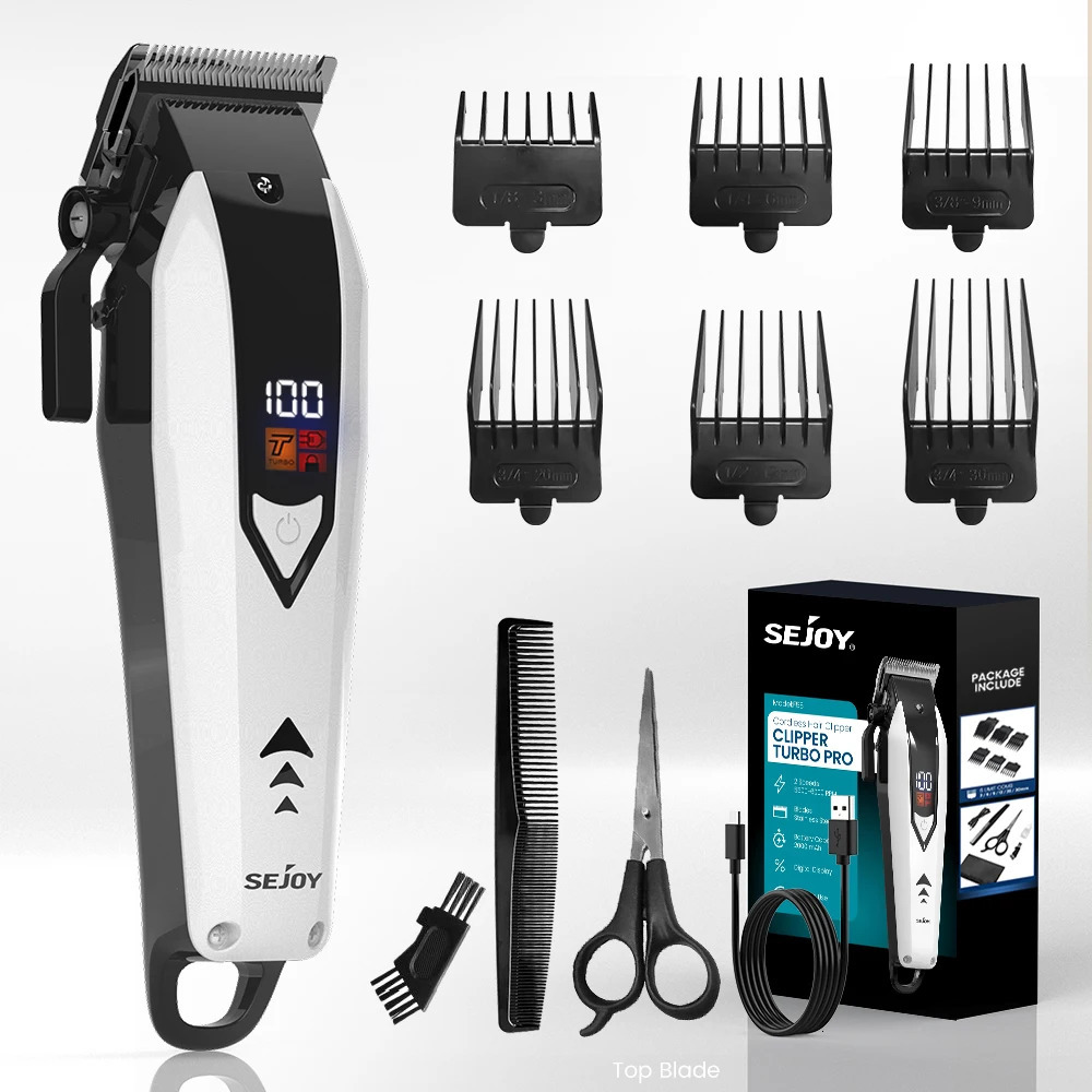 Sejoy Cordless Hair Clippers for Men Trimmers Set Barber with LED Display Professional Slick Cut SelfSharpening Blades 250217