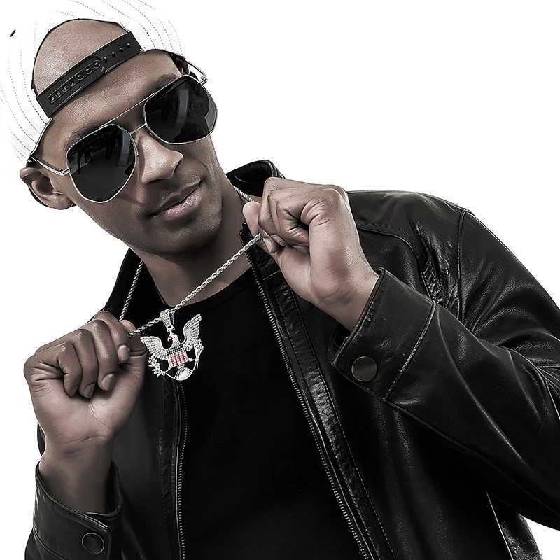 Bald badge necklace Pendant Charm Chain Necklace Gold color d Out Crystal Cuban chain Men Hip Hop Jewelry gift X250224