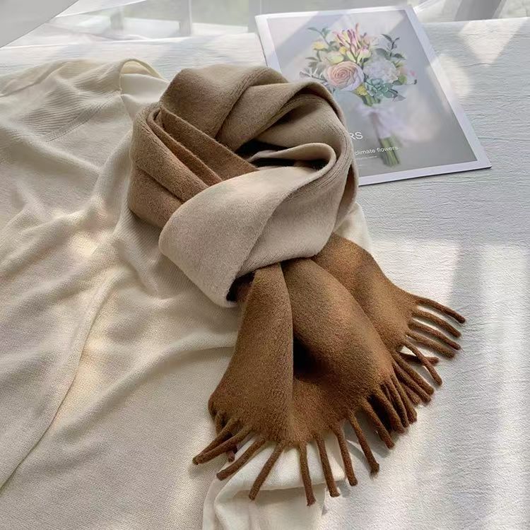 T178 cashmere scarf fashion tassel gradient color new mocha gray wool knitted neck scarf female autumn and winter