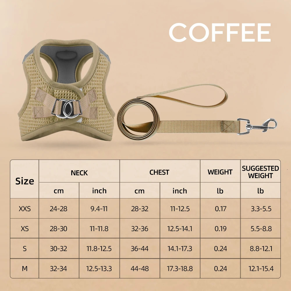 Puppy Cat Harness with Leash Breathable Waffle Pet Vest Clothes for Small Mid Dogs Cats Harness Collar Yorkshire Dog Accessories 250224