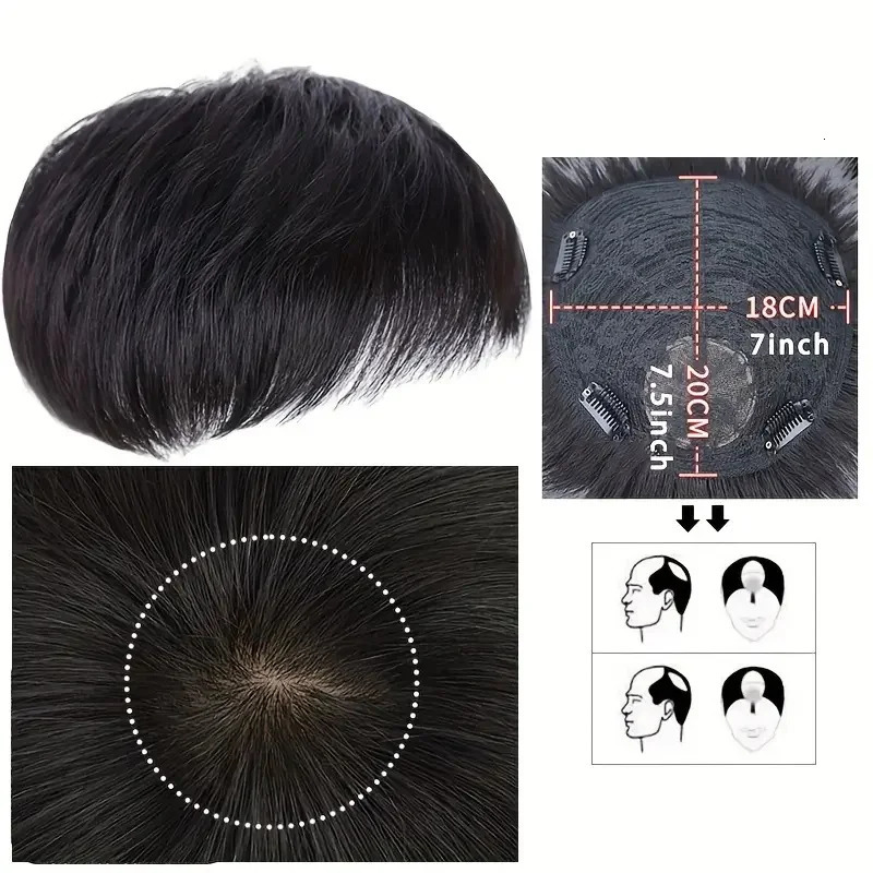 realistic topper 100% human hair mens toupee natural black color light weight comfortable inner net mens hair topper 250224