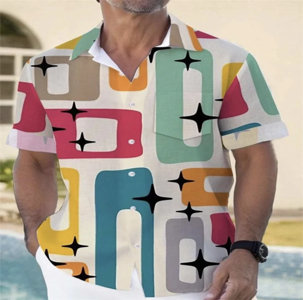 casual holiday style lapel mens shirt 3D printed fashionable short sleeved shirt button streetwear super 250224