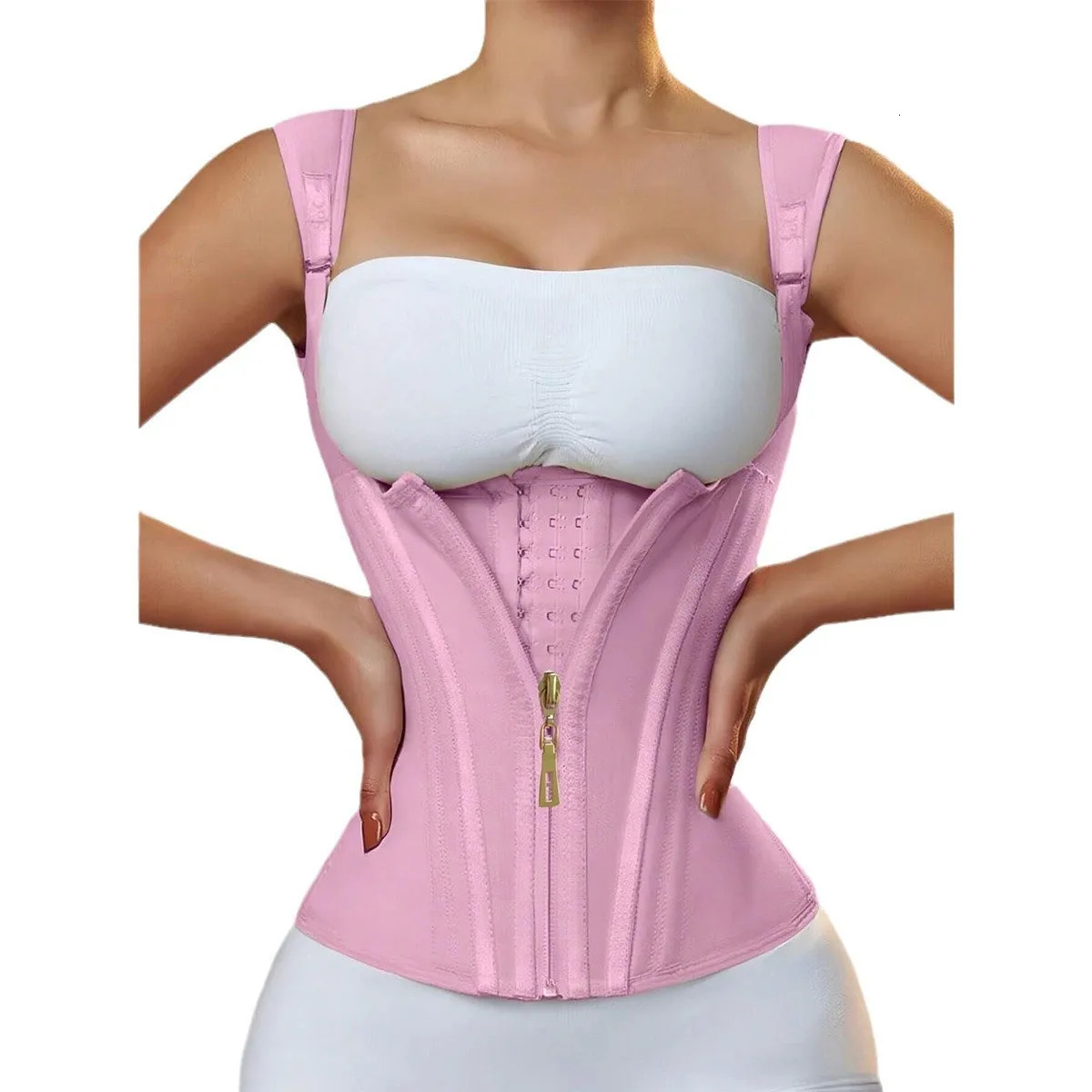 Latex Waist Cover 15 Bone Straightening Tank Top with Waist Bundle Waist Belt Zipper Buckle Retro Shaper Top 250224
