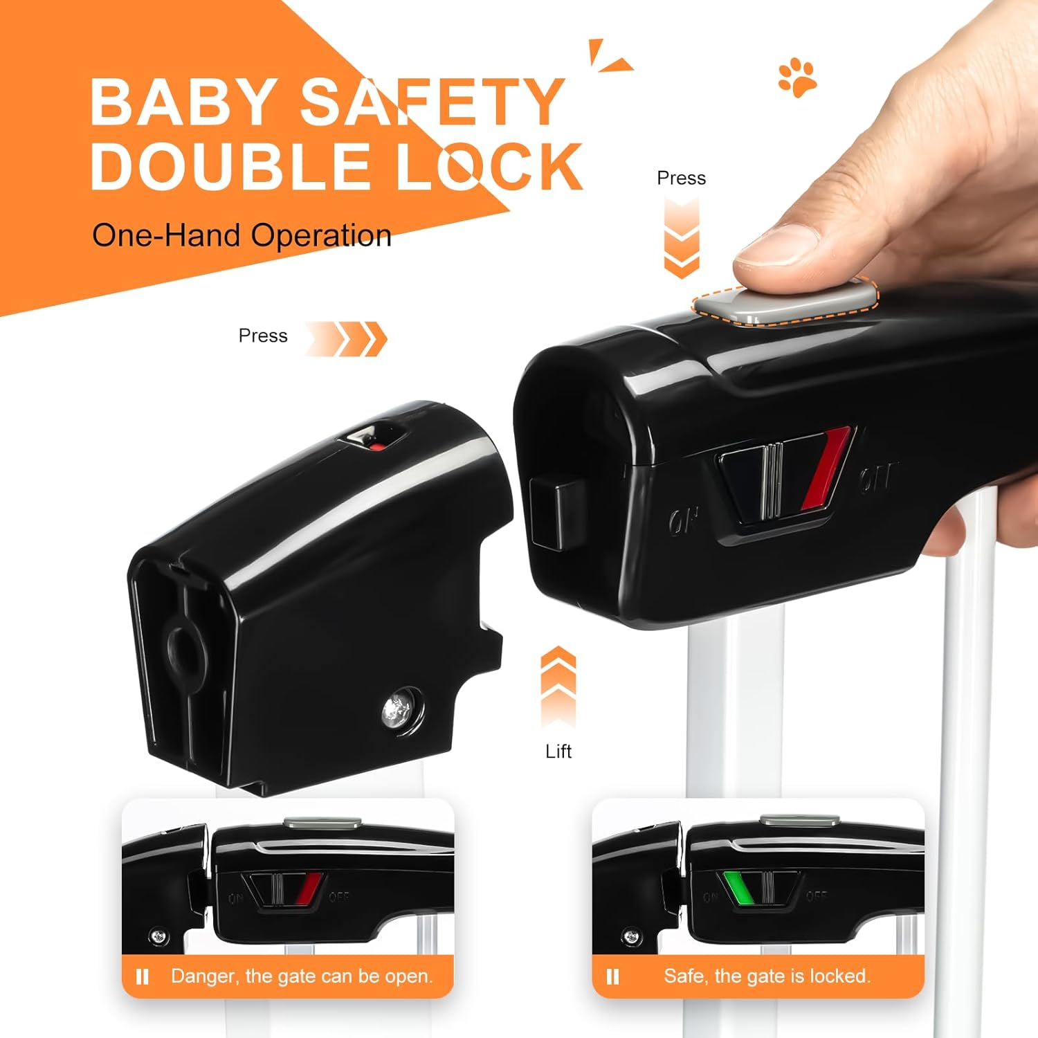 Pet Gate Dogs, Dog Gate Indoor with Cat Door Walk Through Auto Close Pet Gate for Stairs Safety Gate Doggy Gate Pressure Mounted Kit Included