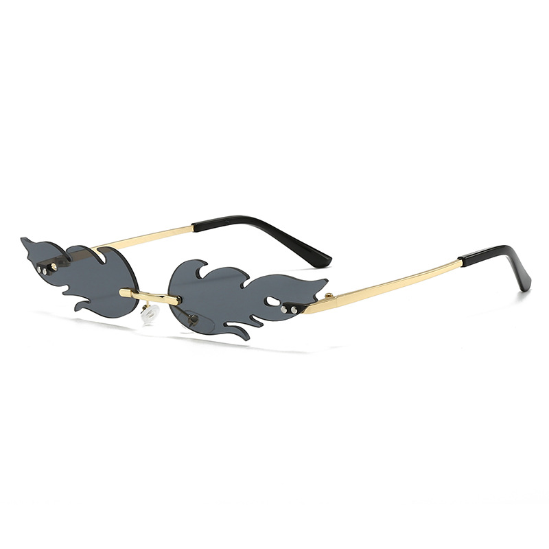 2025 new cross-border flame frameless sunglasses, personalized fashion trend feather sunglasses, metal party pose sunglasses.