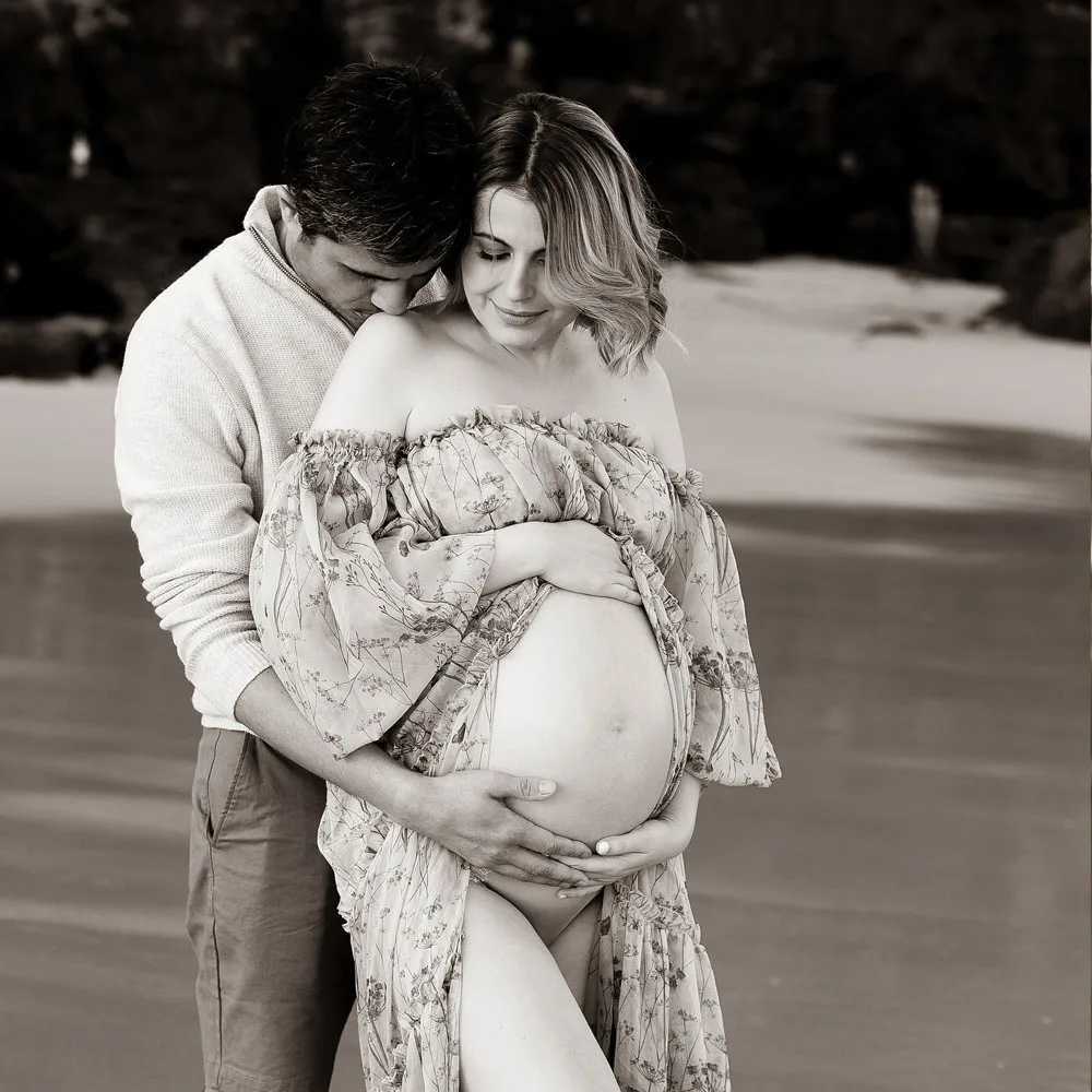 Printed Chiffon Long Sleeved Shoulder Material Photography Dresses Elegant Dress Photo Shoot Pregnant Dress For Women X250224