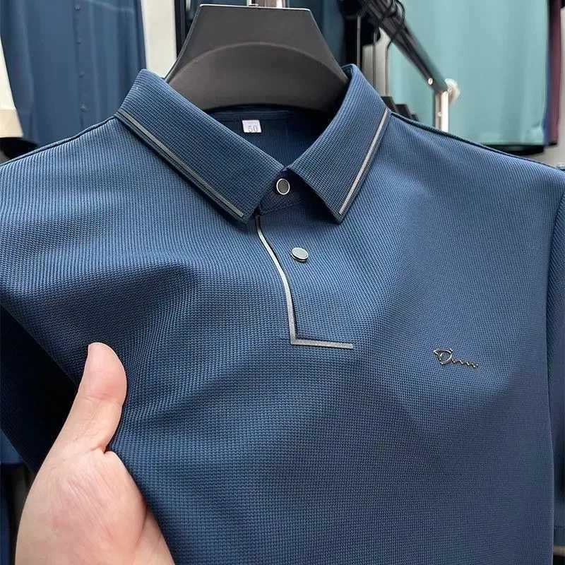 Summer England Style Luxury Clothing Mens Polo Shirts 100% Cotton Business Collar Print Polo Shirt Loose Short-Sleeved T-ShirtT250225