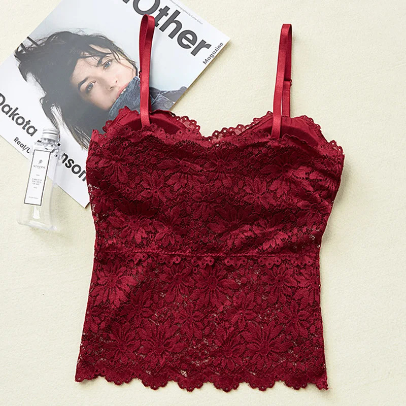 Lace Bra Women Tops Floral Lace Tanks Top Sexy Lingerie Bralette Wirefree Underwear Adjust Strap Removable Pads Camisoles 250224