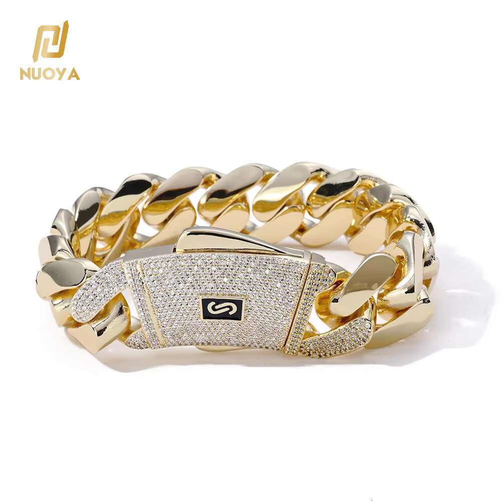NUOYA High Quality 14K Monaco Sier Necklace Iced VVS Moissanite Buckle Smooth Cuban Chain Jewelry