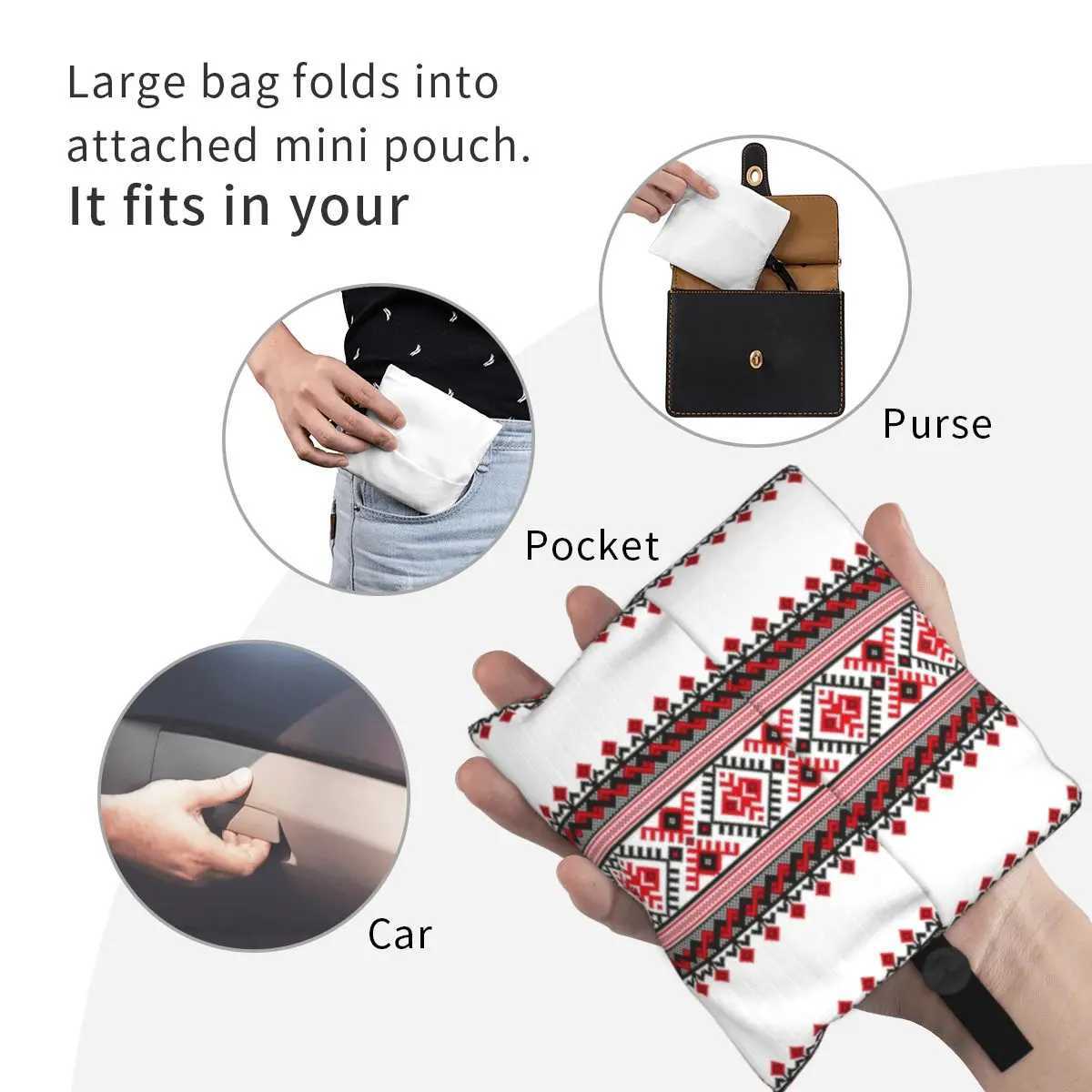 Custom Cute Ukraine Vyshyvanka Embroidery Shopping Tote Bags Portable Bohemian Geometric Grocery Shopper Shoulder Bag Z250224