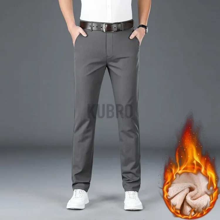 KUBRO Winter Elastic Wool Warm Mens Pants Formal Edition Elegant Pantalones Hombre Business Casual Loose Straight Pants W250225
