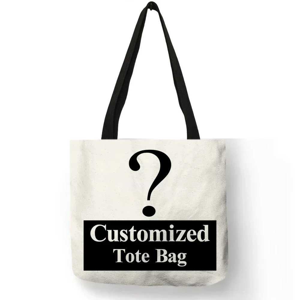 Personalized custom womens handbag linen canvas bag with printed custom pictures shopping bag DIY business gift Z250224