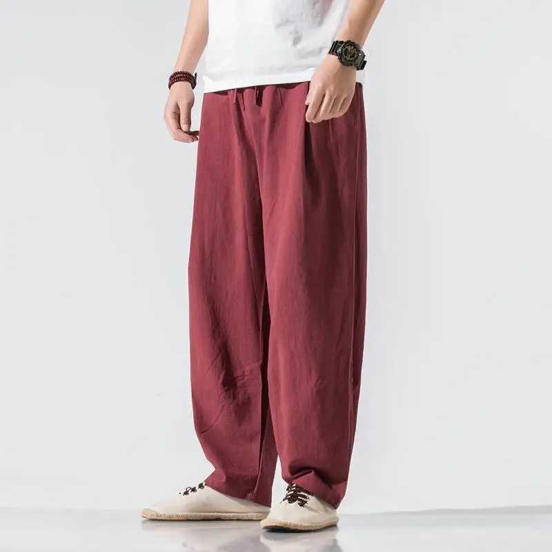 Mens Clothes New Summer Japanese Casual Streetwear Harajuku Cotton Linen Baggy Pants Male Solid Oversized Bloomers Trousers M-5XL W250225