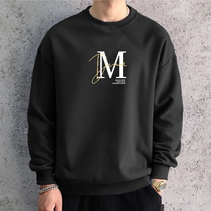 Trendy Men Oversized Graphic Sweatshirts Hoodied M Printed Long Sleeve Tshirt Cotton Hiphop Tees Sports Top Clothing 250224