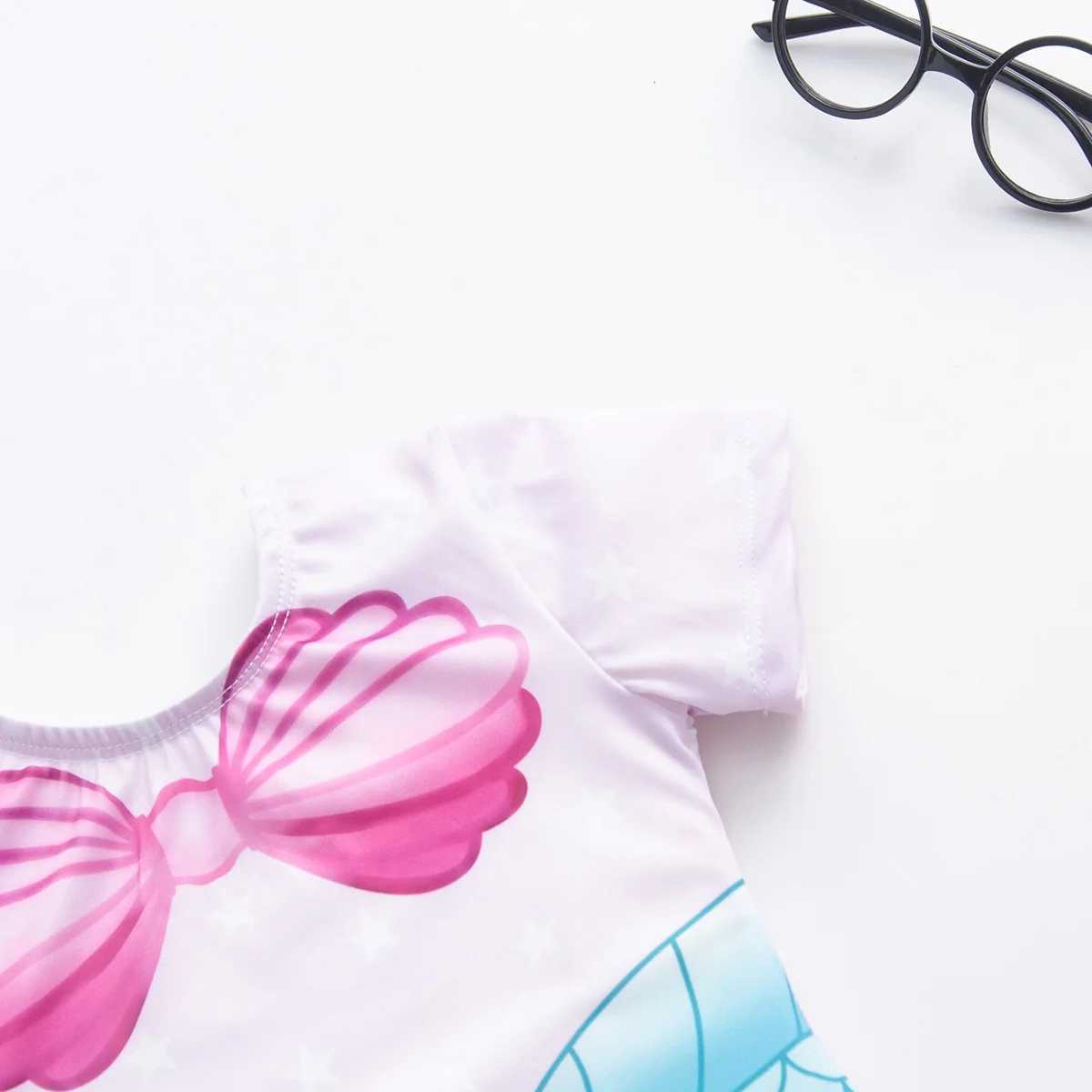 1-7 year old summer new newborn baby girl short sleeved elastic round neck fish scale printed cute one piece swimsuit X250224