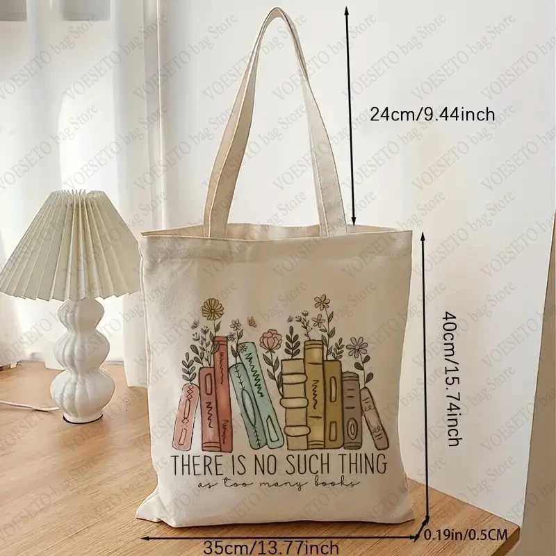 There Is No Such Thing As Too Many Books Pattern Canvas Tote Bag Best Gift for Who Love Reading Bags Bookish Women Shopping Bag Z250224