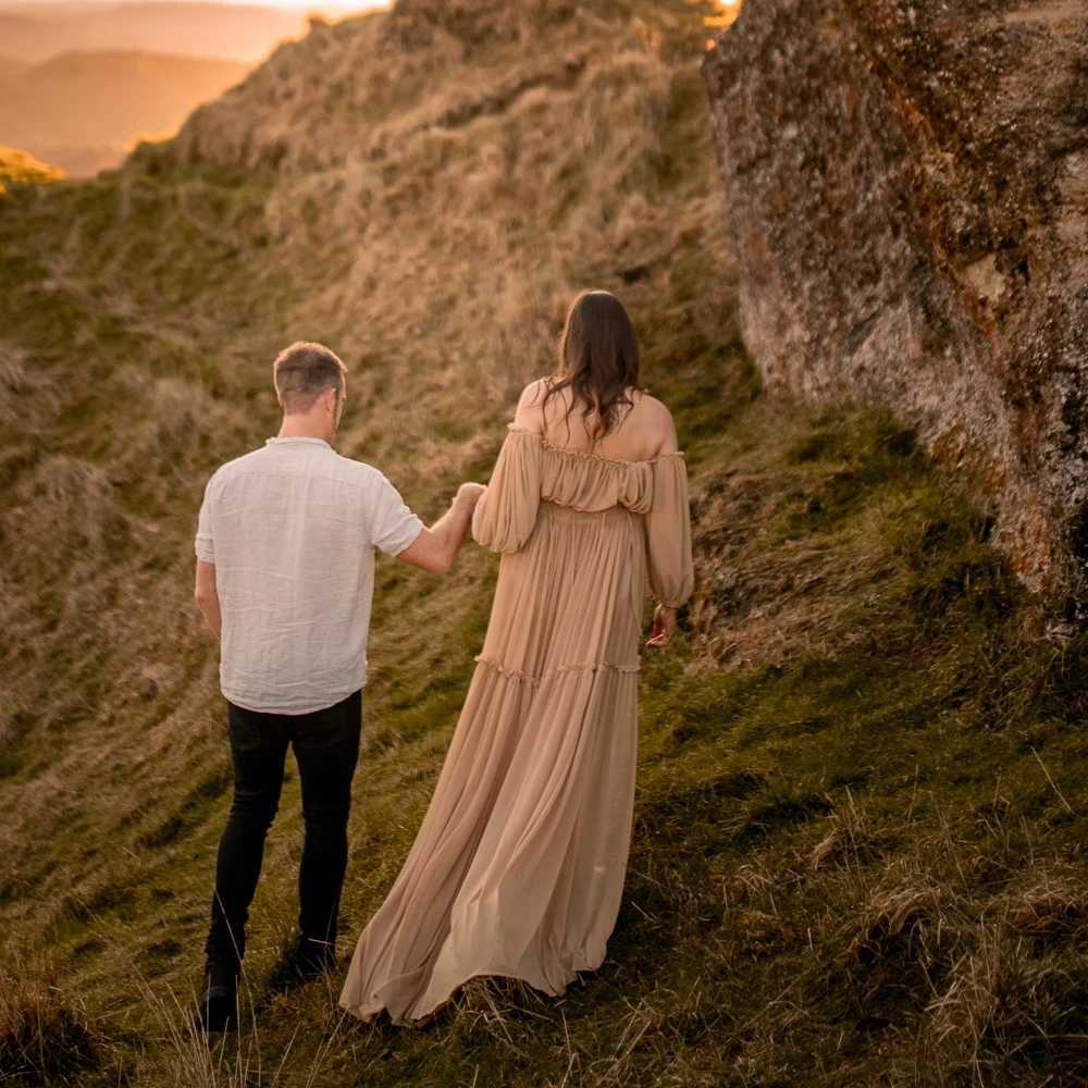 Maternity Dresses For Baby Showers Elegant Chiffon Long Sleeved Two-Piece Set Bohemian Photo Shooting Pregnancy Dress X250224