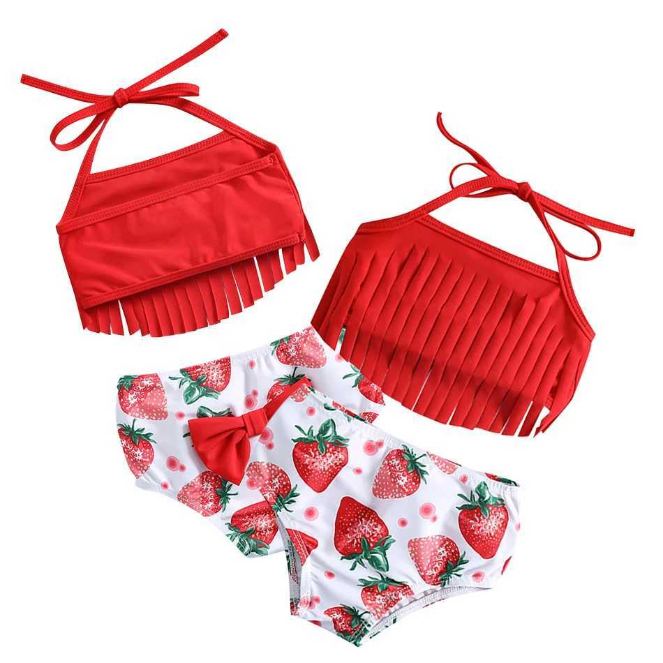 Print Summer Girls Kids Bikini Set 6Months-5Years Tassel Kids Swimwear Swimsuit Children Bandage Swimming Bathing Suit Beachwear X250224