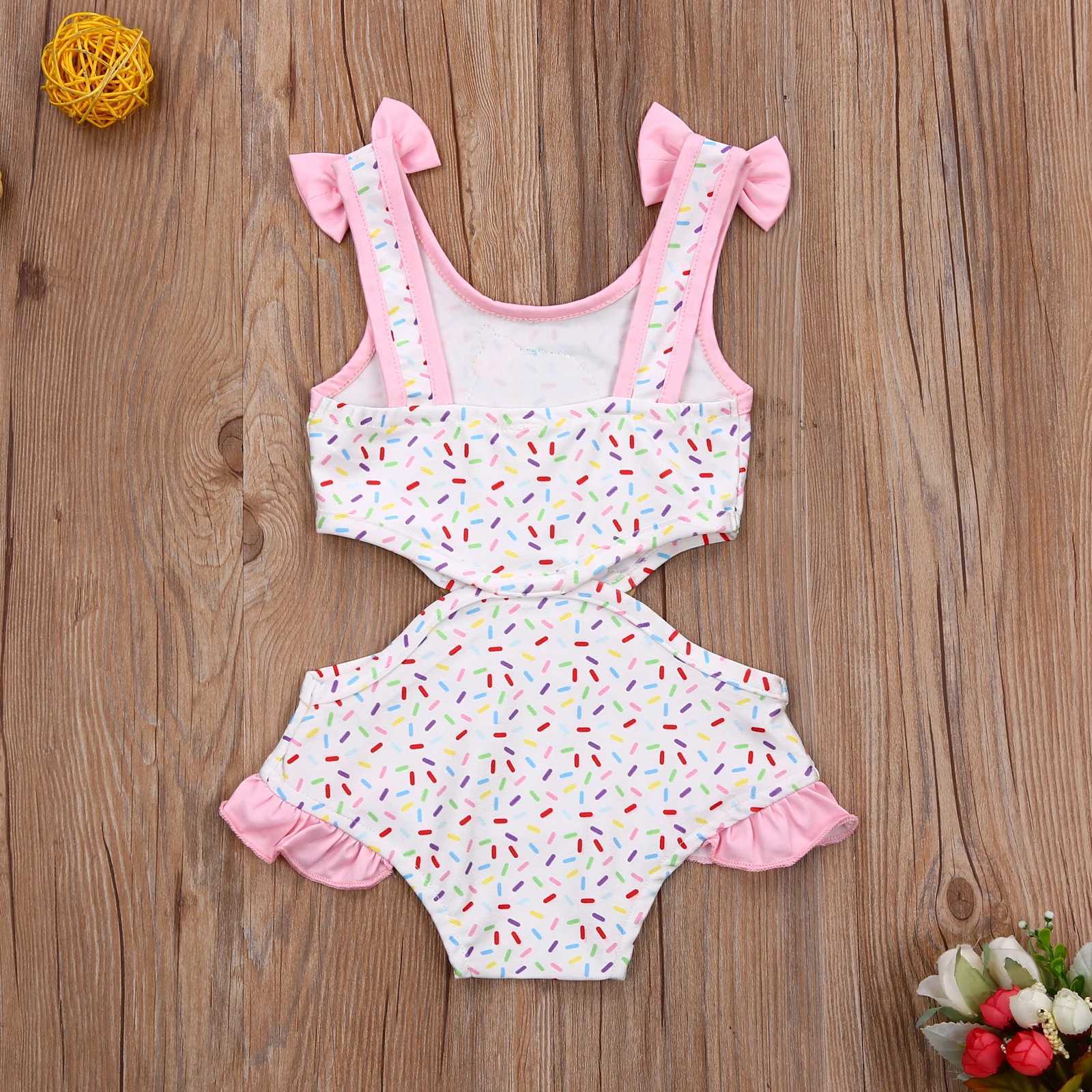 0-3T Girly Sweet Little Girl Fresh Lotus Leaf Swimming Pool Swimsuit Fashion Bow Ice Print Hollow Sling Swimsuit X250224