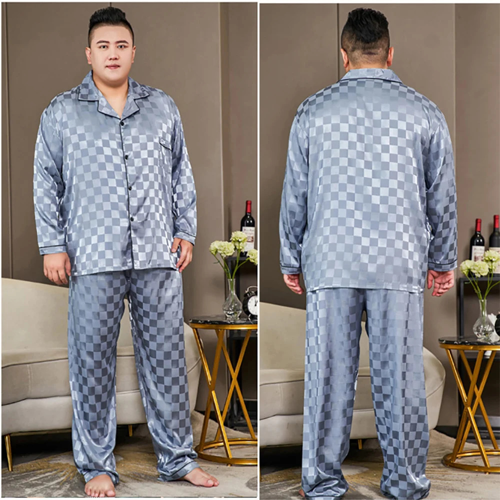 5XL Big Size Pajamas For Men 165KG Spring Summer Ice Silk Satin Cool Pajama Man Set Casual Loose Print Sleepwear Pijama 250224