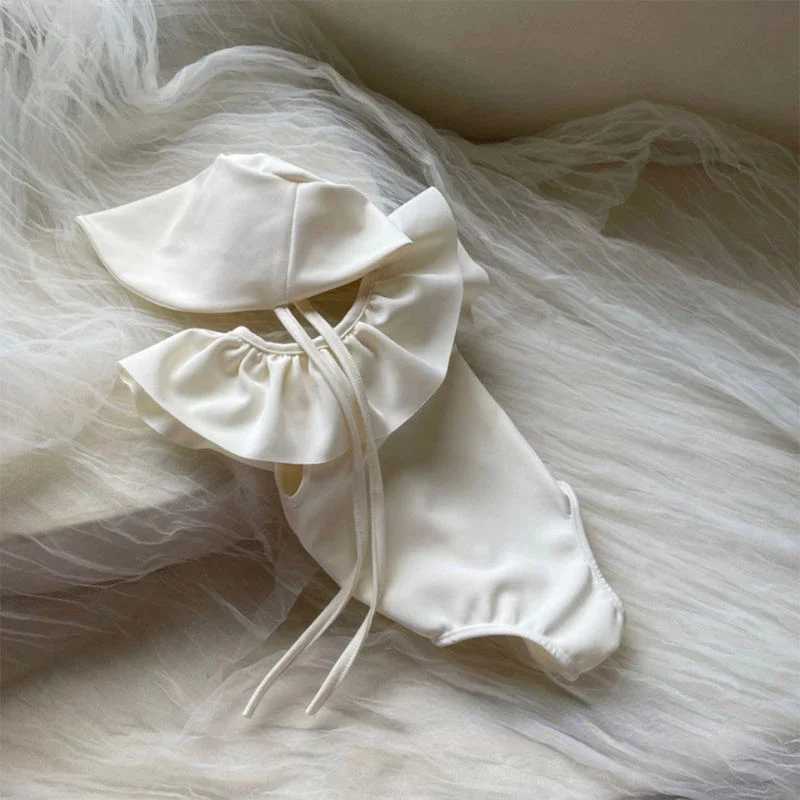 2023 childrens one-piece swimsuit solid sleeveless pleated womens swimsuit fashion swimsuit childrens swimsuit X250224