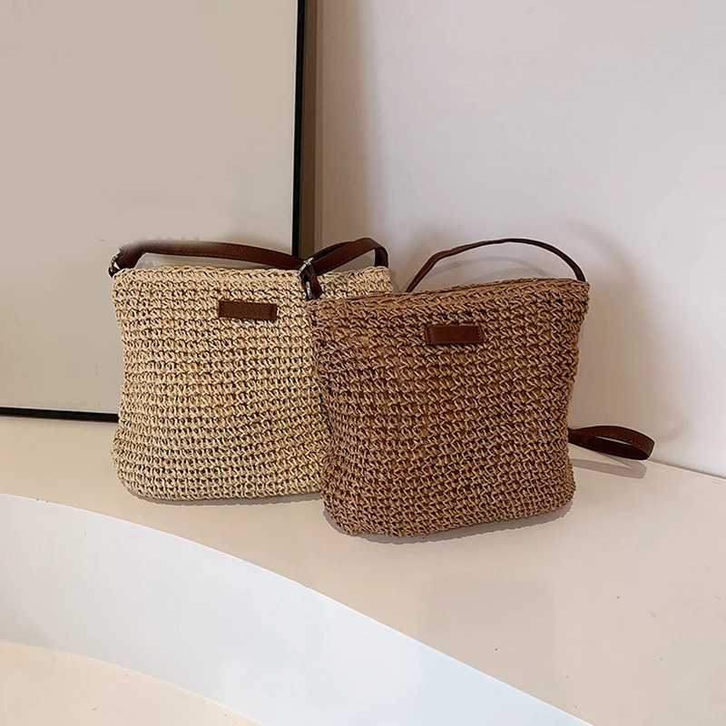 Bohemian Straw Beach Bags For Women High Capacity Handmade Shoulder Bag Casual Woven Tote Bag Shopping Clutch Handbag Purse 250224