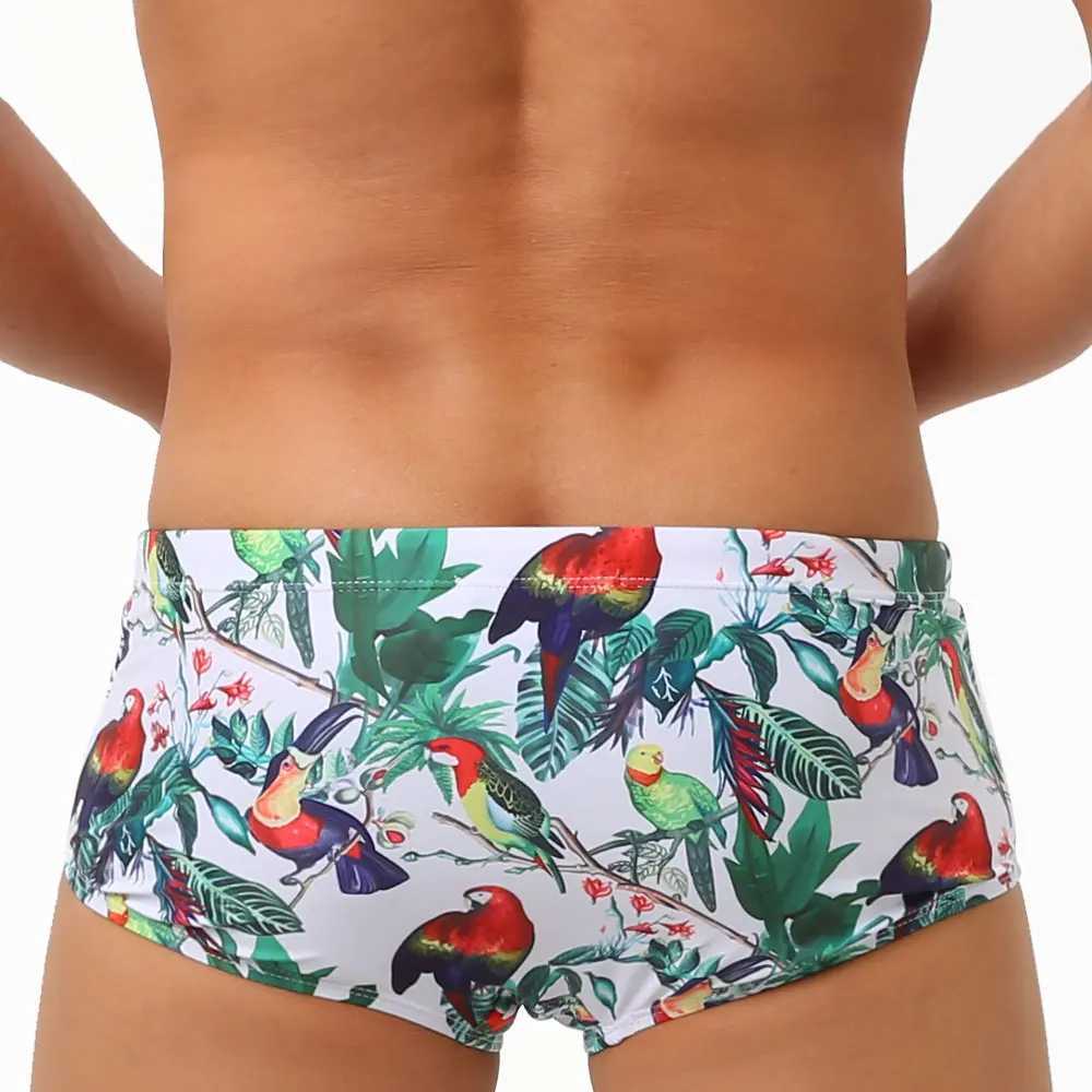 New Bathing Suit Pants Brand Man Swim Pants Printed Push-up Stretch Soft Sexy Beach Swimming Swimwear Male Drawstring SurfingXJ250224