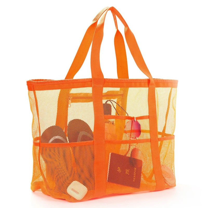 Mesh Beach Bag Tote Bag For Women Foldable Swim Large Beach Tote Bag With Pockets For Beach Vacation 250224