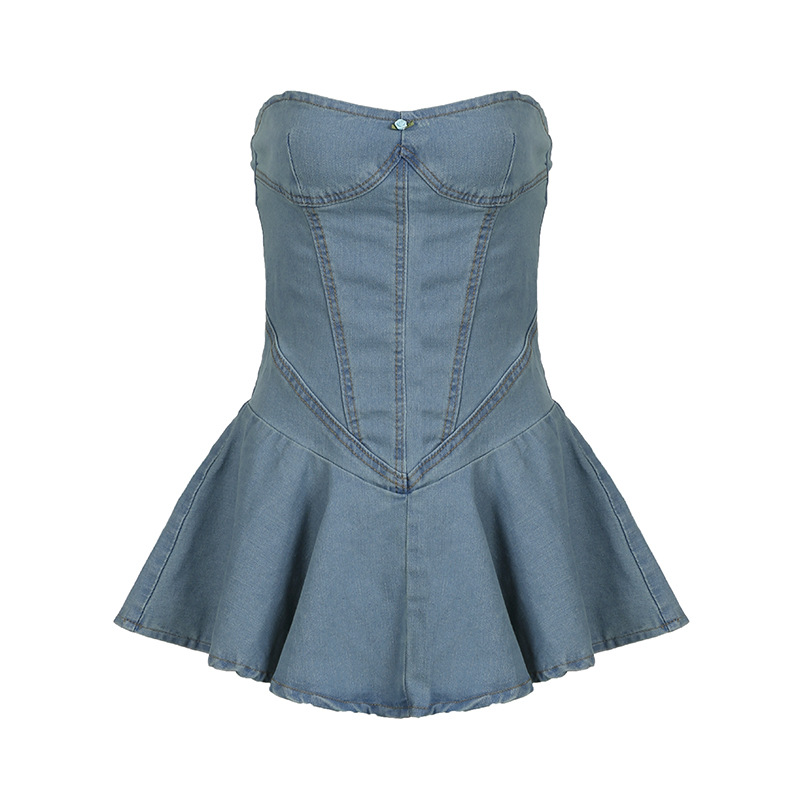 Sexy Denim Dresses Sleeveless Mini Dress: Designer Women's Clothing Elegant Casual Summer Outfit for Parties C260312