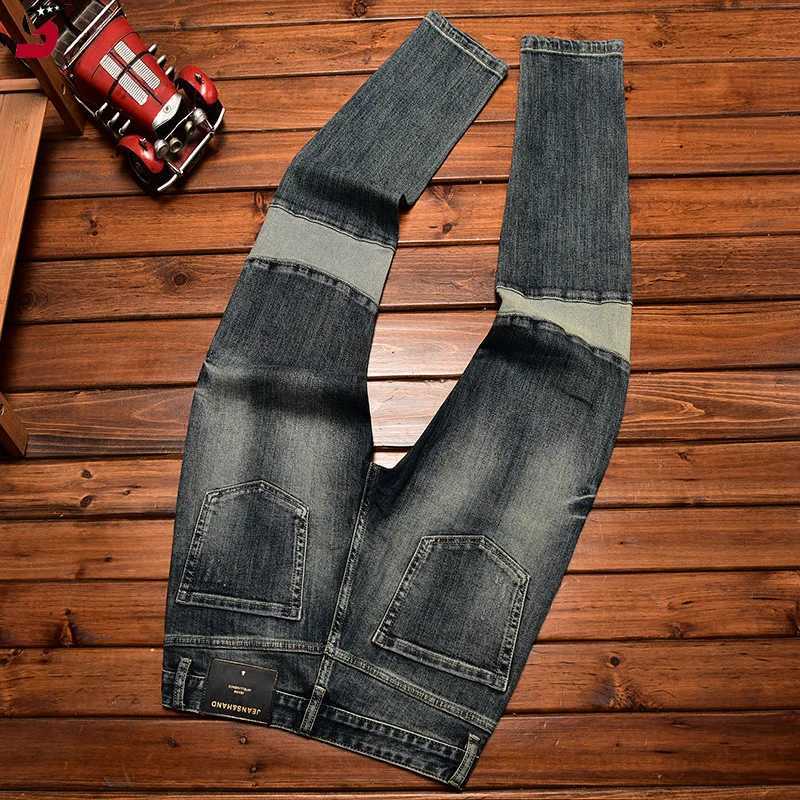 Men's Jeans High-End Jeans Mens Autumn and Winter Fashion Ripped Patch Pu Shuai Embroidered Printed Slim Fit Skinny Stretch Pants z250225