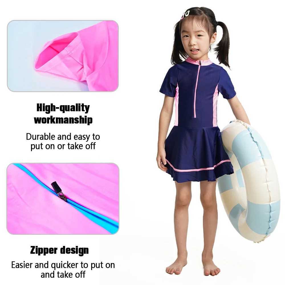 Girls one-piece swimsuit toddler girl UPF50+short sleeved beach vacation comfortable swimsuit children aged 1-12 X250224
