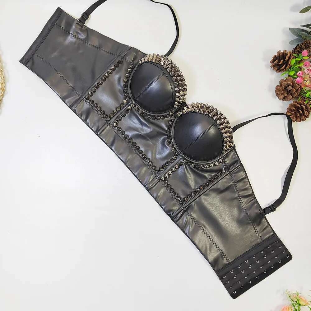 New womens designer clothing Black PU Leather Corset Top Crop Bustier Bra Push Up Bodice Sexy Gerie With Chest Pad Party Sho