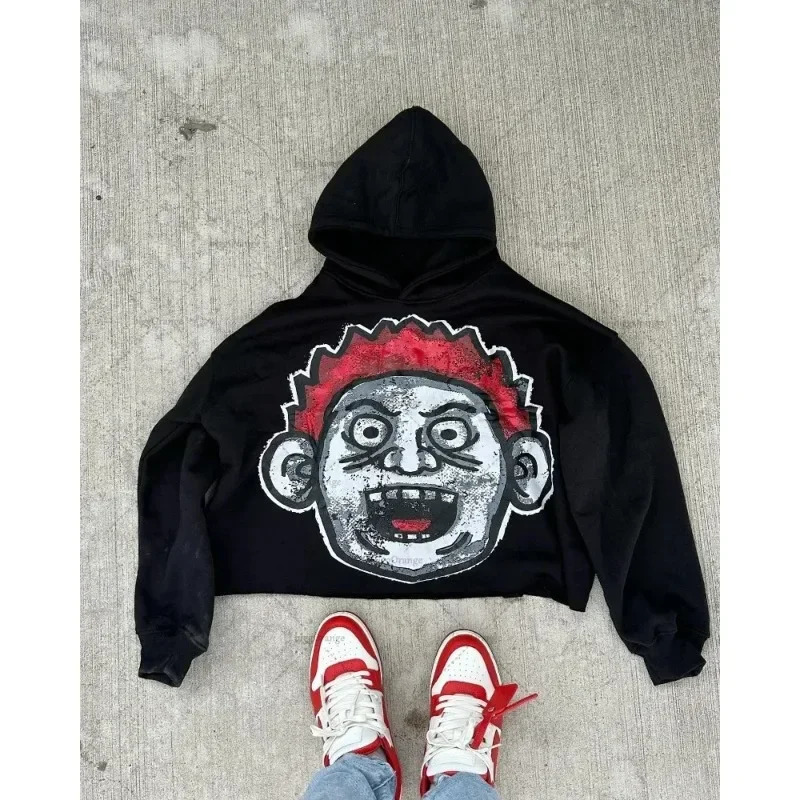 2024 American Loose Hoodie Big Head Cartoon Print Oversized Pullover Sweatshirt Women Men Couple Fashion Street Wear ins 250224