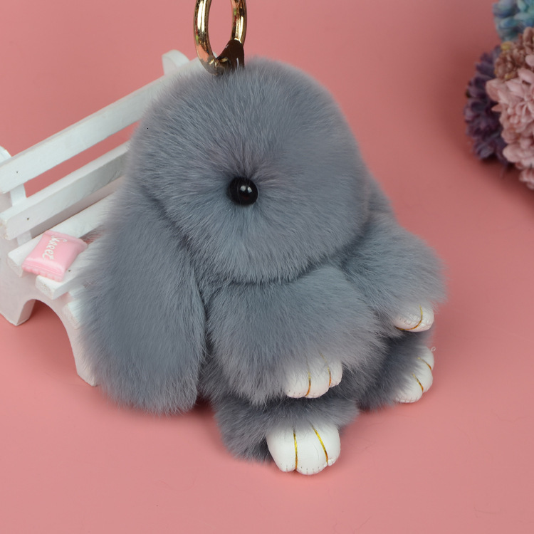 Keychains Lanyards Cute Natural Rabbit Fur Pom Bunny Key Chain Women Rabbits Keychain On Bag Car Trinket Doll Jewelry Party Toys Friends Gift 230413