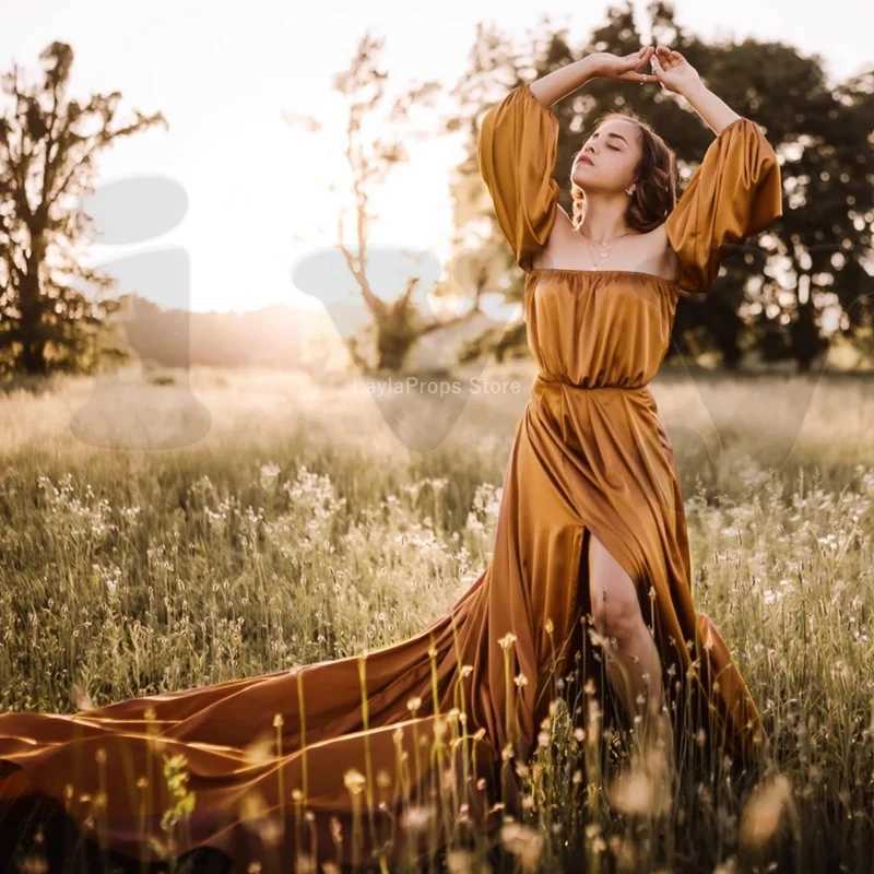 Maternity Dresses For Baby Shower Pregnancy Photography Maternity Soft Satin Off Shoulder Dress For Baby Shower Photo Shoot Prop X250224