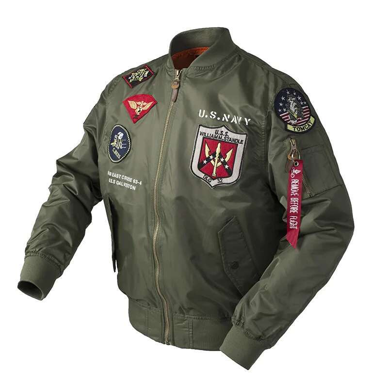 High Quality Military Fashion Casual Boy Youth Lightweight Top Gun Patch Embriodey Streetwear Ma1 Satin Flight Bomber Jacket Men
