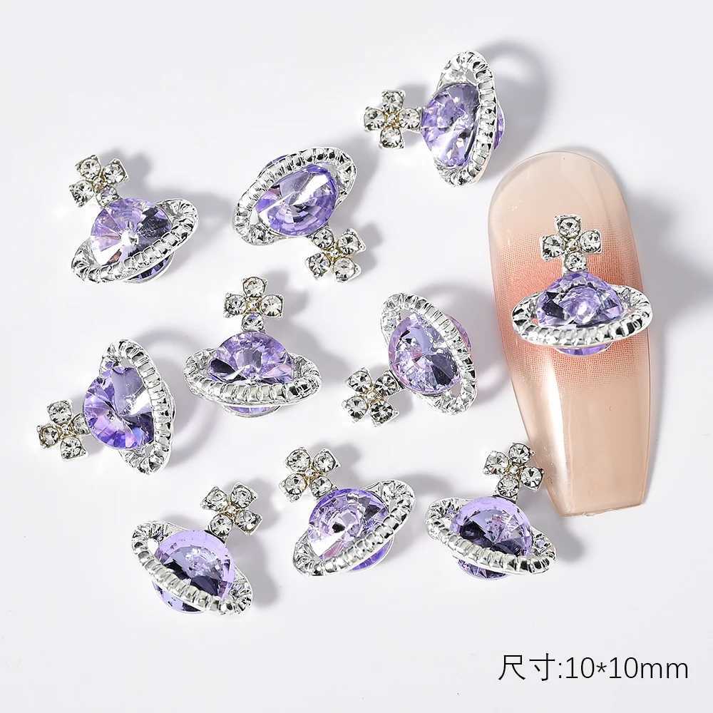 Nail Art Decorations 10Pcs Planet Nail Rhinestones 3D Nail Charm Alloy Jewelry Gems Bulk Glitter Diamond Nail Parts Manicure DIY Art Decoration JE790 
