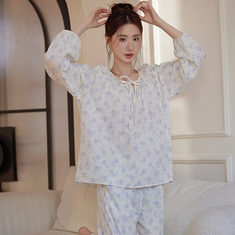 X142-Air cotton pajamas women autumn and winter interlayer thickened new simple plus size can be worn outside home clothes suit
