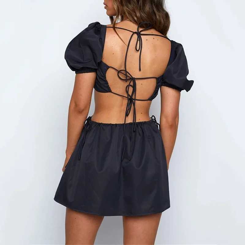 Y2k Europe and America new summer top womens tr sexy stitch hollow tube top lace bubble sve sling dress spice girl laceXJ250224