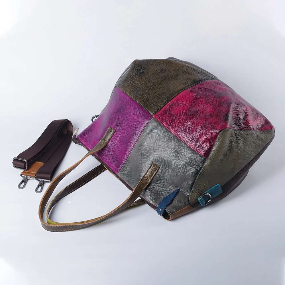 Casual Color Contrast Retro Soft Genuine Leather Cowhide Shoulder Crossbody Large Capacity Women's Tote Bag designer handbags women