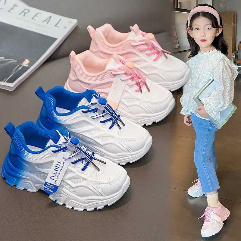 Girls Running Mesh Breathable Shoes Kids Soft Sole Non Slip Sports Shoes Boys Girls Lace Up Adjustable Button Comfort Sneakers W250225