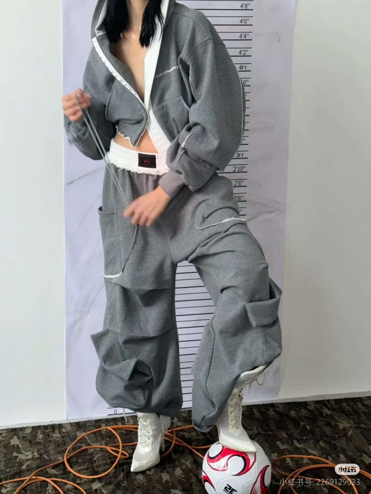 Getspring Women Pant 2025 Spring New Hooded Color Matching Short Coat High Waist Loose Long Wide Leg Pants Two Pieces Sets