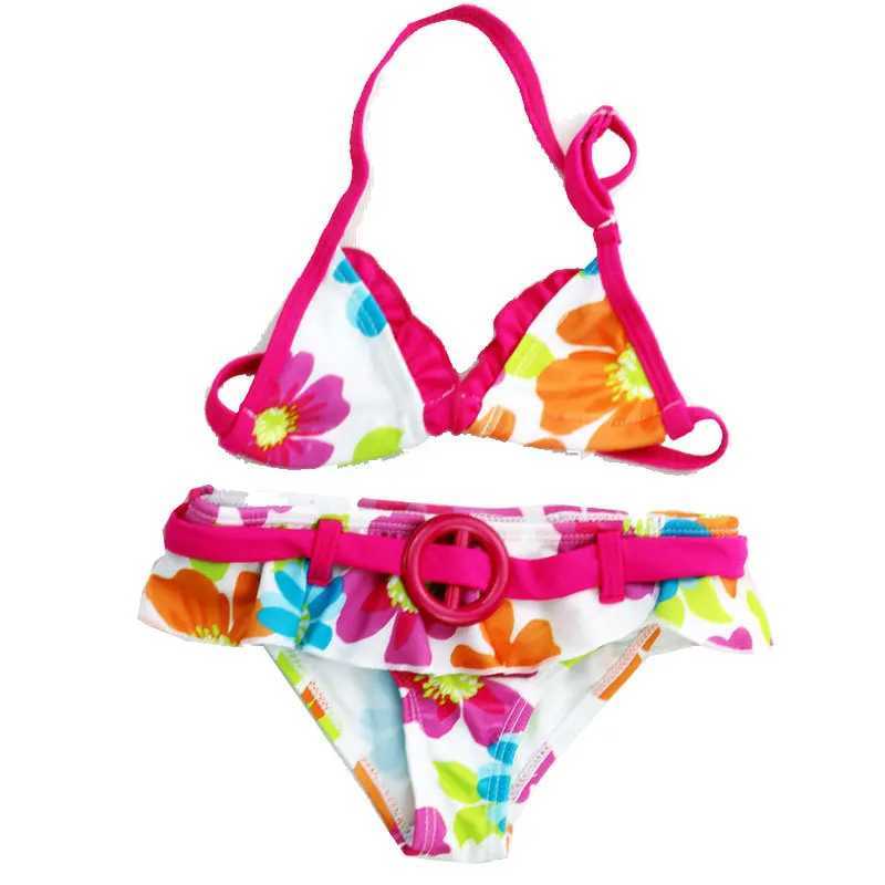 2024 New Summer Girls Cute Flowers Pattern Swimsuit Girls Split Two-pieces Swimwear Children Flowers Pattern Bikini X250224