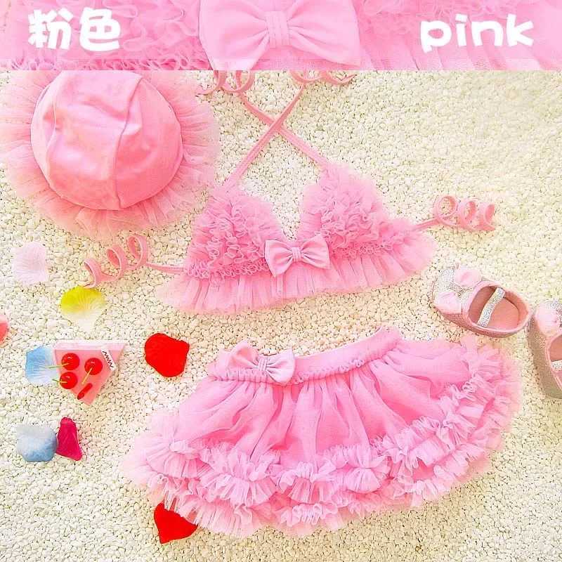 Baby Kids Girls Bikini Princess Three Piece Swimming Suit Split Top + Skirt + Hat Swimwear Summer Beach Children Swimsuit SA4001 X250224