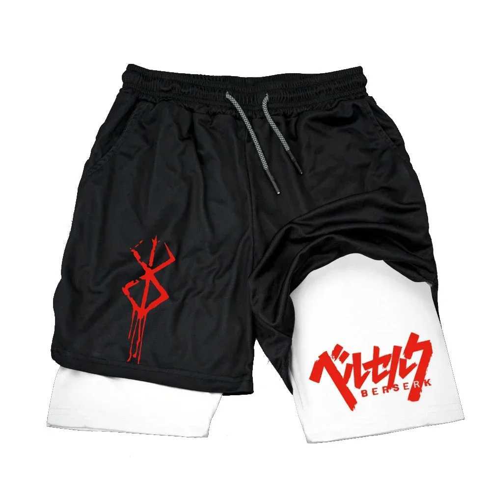 Mens Quick Drying Compression Shorts 2 in 1 GYM Breathable Shorts Printed Sports Fitness Double Layer Workout Tight Short PantsT250224