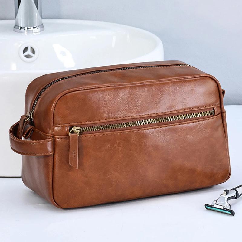 2025 NEW Duffel Bags Men Vintage PU Leather Portable Toiletry Bag Travel Necessary Business Cases Male Hanging Double Layered Wash zhanyishengli