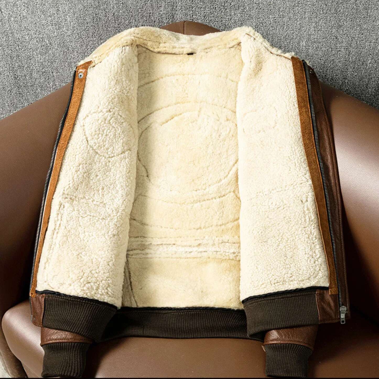 Military A2 Pilot Bomber Genuine Leather Jacket Vintage Air Force Flight Wool Collar Sheepskin Coats Winter Jackets for Men